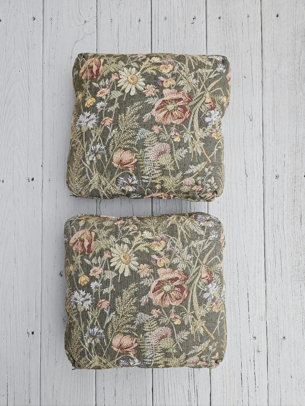 Vintage Throw Pillows 16x16 Green Floral Cottage Set Of 2